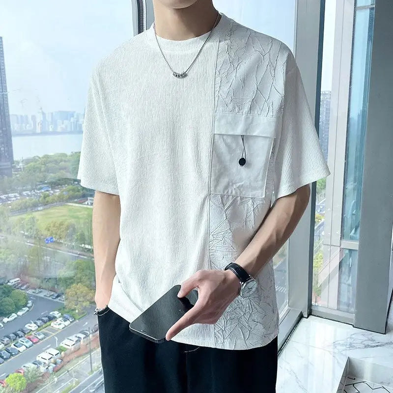 Stylish Round Neck T-Shirt Patchwork Design