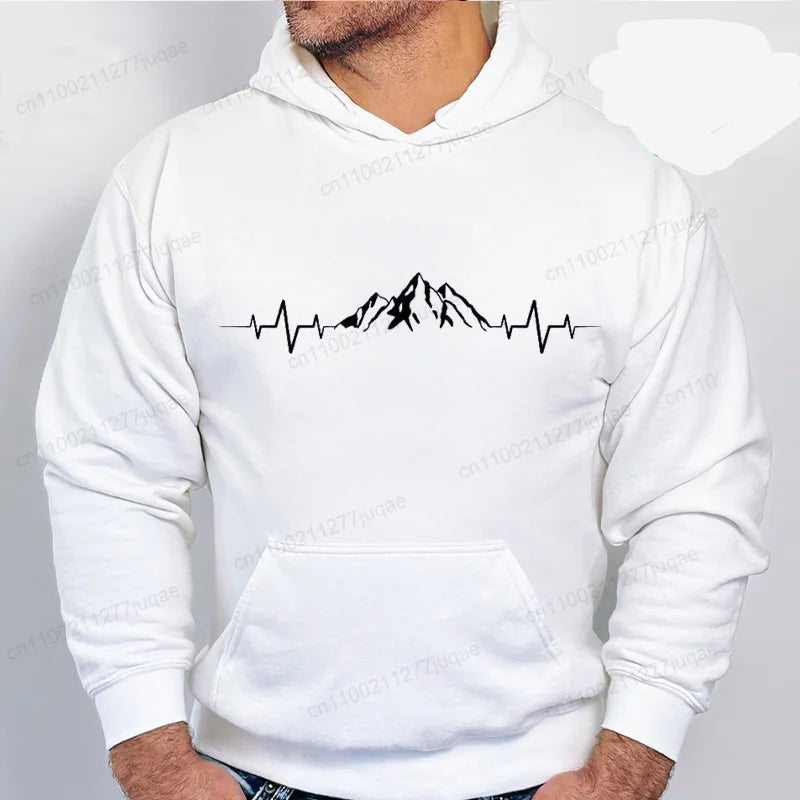 Sporty Streetwear Mountains Graphic Pullover Hoodie