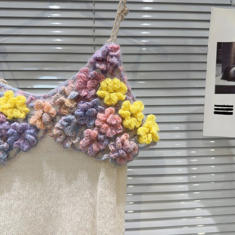 Colorful Embroidered Flower Slim Camisole Shirt