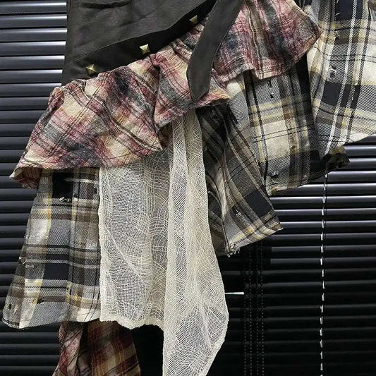 Fashion Patchwork Plaid High Waist Skirts