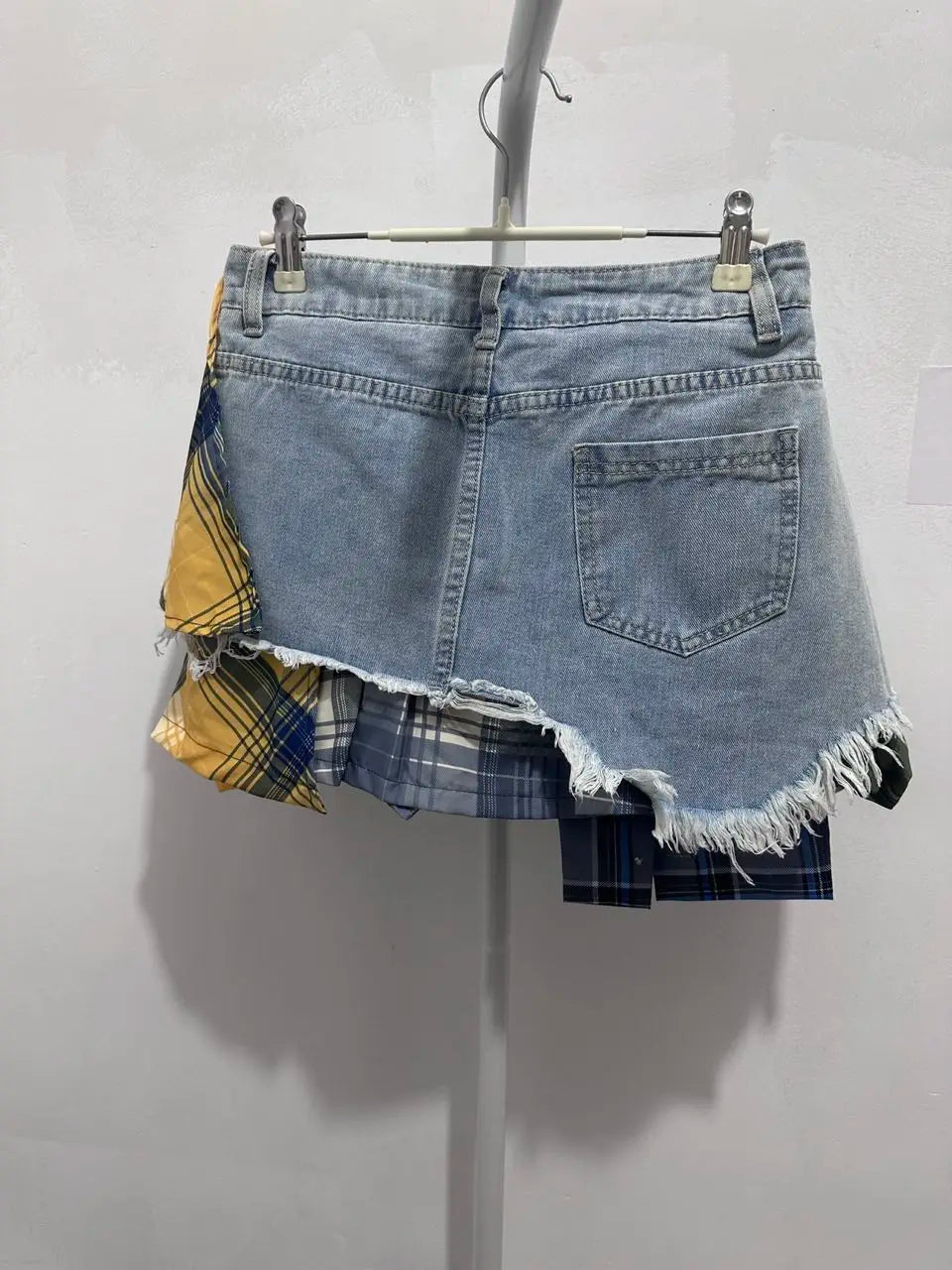 American Retro Streetwear Plaid Patchwork Skirt