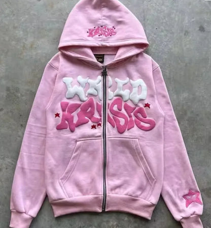 American Retro Star and Letter Printed Zipper Hoodies