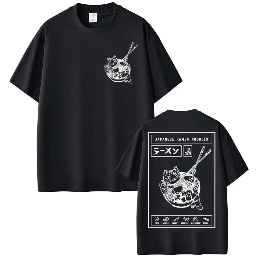 Japanese Ramen Cat Meme Vintage T-shirt