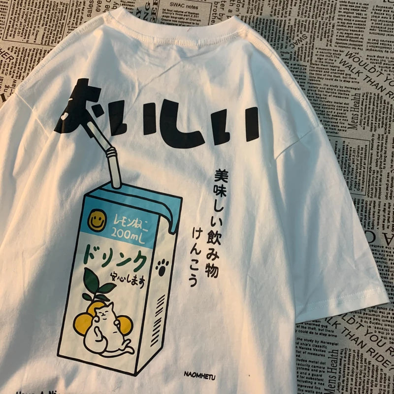 Japanese Oversized Women Men Loose Casual Tee