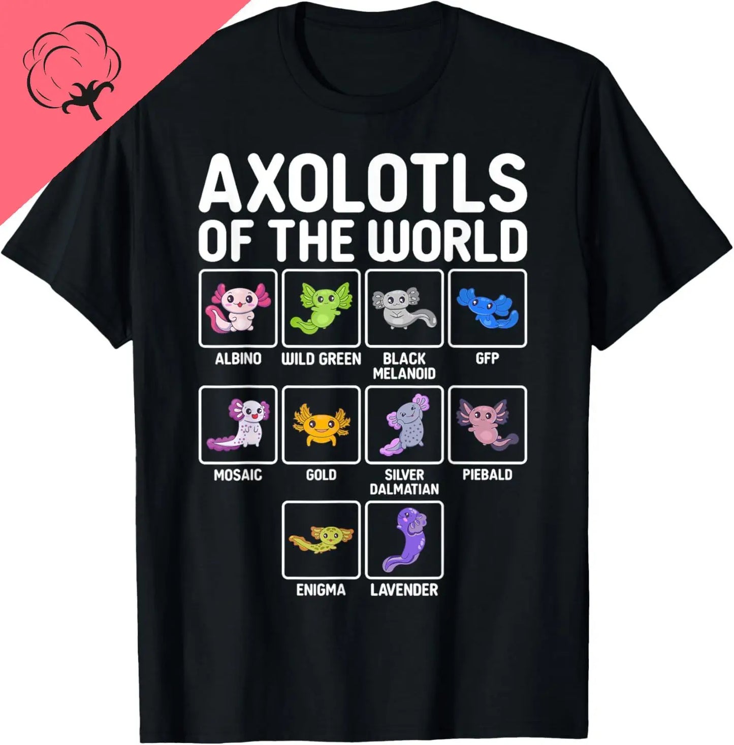 The World Kawaii Types of Axolotl Fish Amphibian T-Shirt