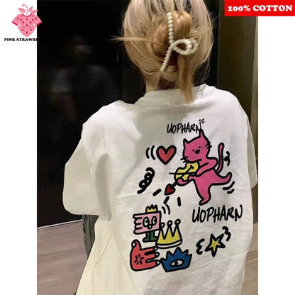 Women’s Cute Cartoon Print Cotton T-Shirt