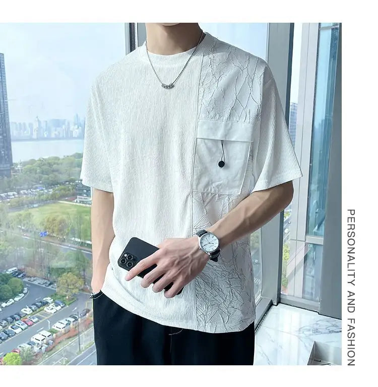 Stylish Round Neck T-Shirt Patchwork Design