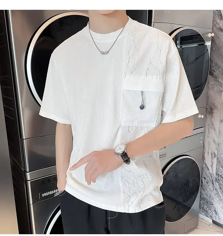 Stylish Round Neck T-Shirt Patchwork Design
