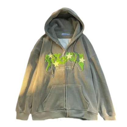 Retro Embroidered Letter Loose Hooded Sweatshirts