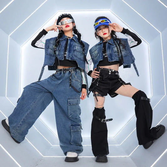 Teens Hiphop Cropped T-Shirt Jeans Streetwear Set