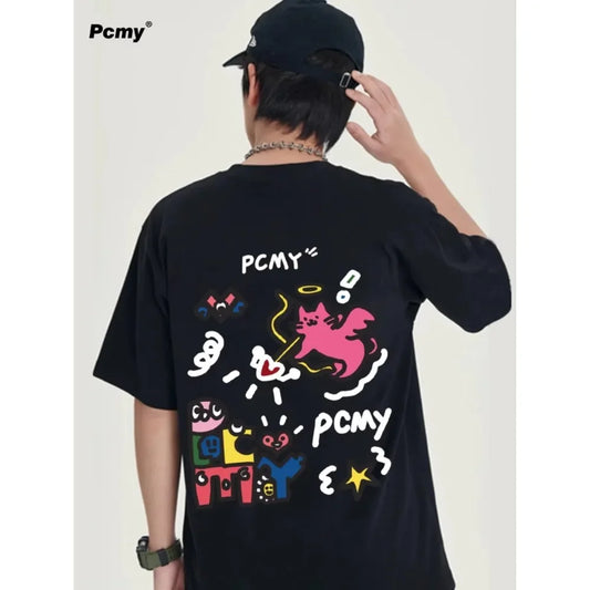 Trendy Summer Couple’s Cat Graphic Shirt