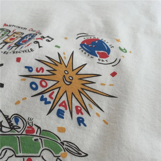 Loose Summer Cartoon Graphic Cotton Shirt