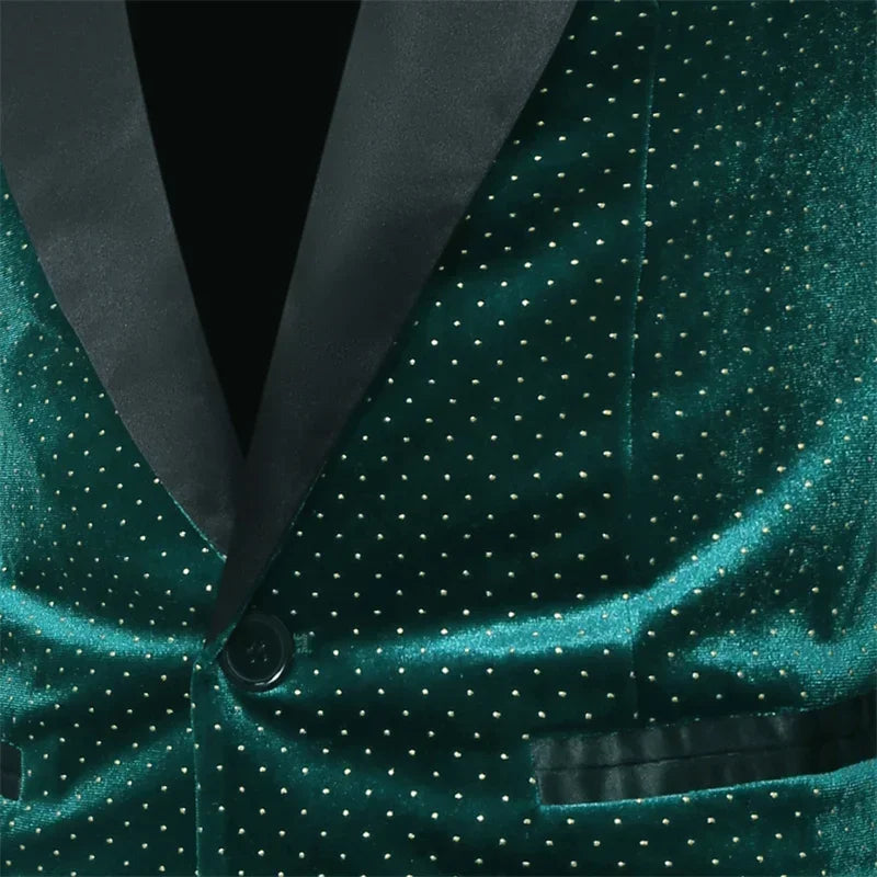 Men’s Luxury Gold Velvet Plaid Blazer
