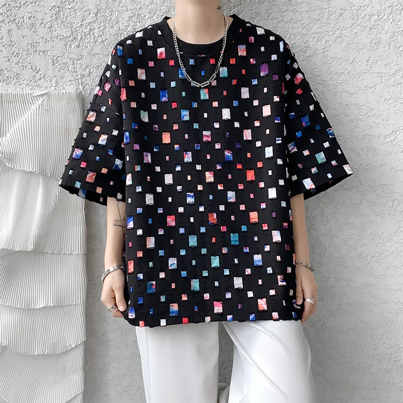 Fashion Oversized Plaid Streetwear Loose Hollow