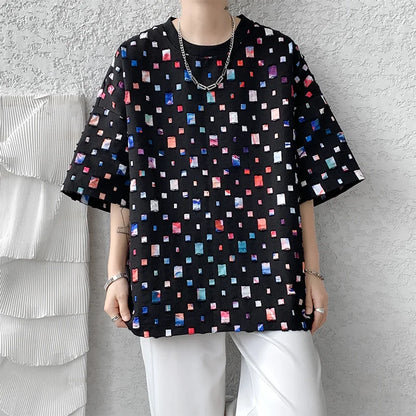 Fashion Oversized Plaid Streetwear Loose Hollow