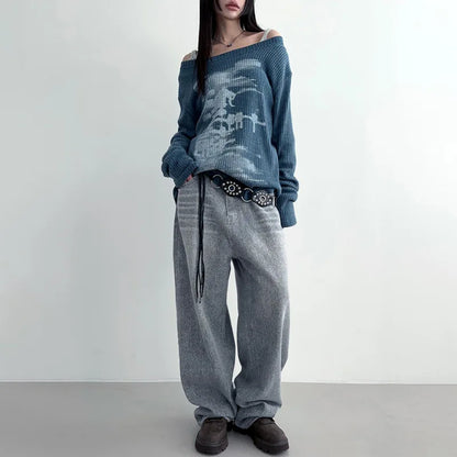 Vintage Streetwear Grunge Skew Collar Tops