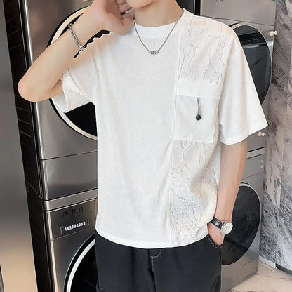 Stylish Round Neck T-Shirt Patchwork Design