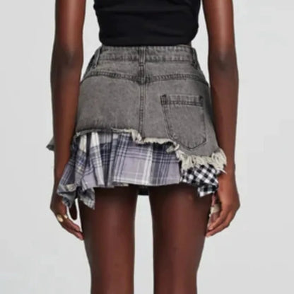 American Retro Streetwear Plaid Patchwork Skirt