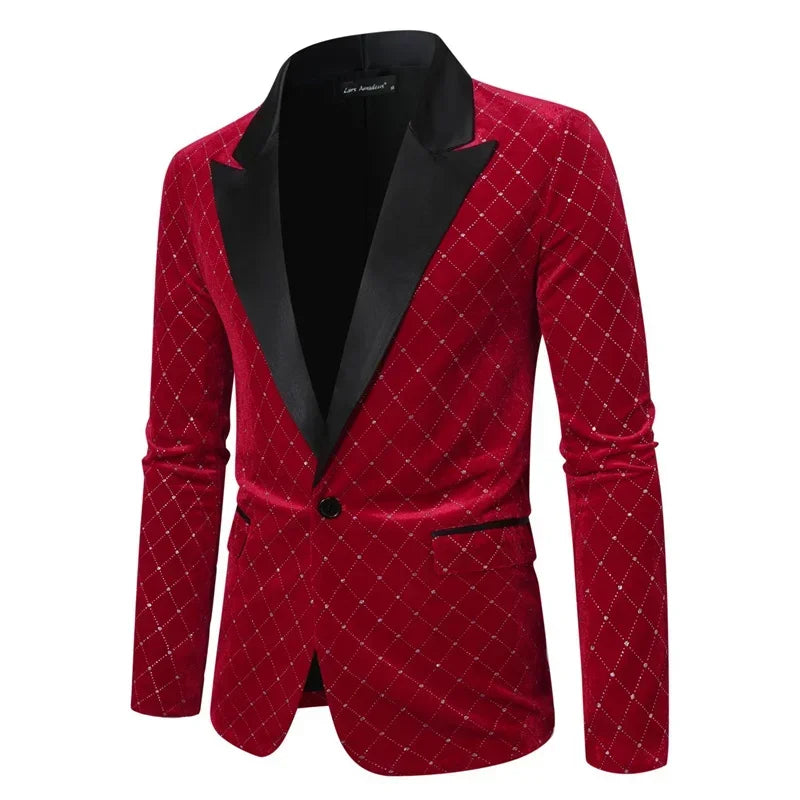 Men’s Luxury Gold Velvet Plaid Blazer