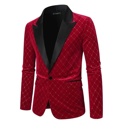Men’s Luxury Gold Velvet Plaid Blazer