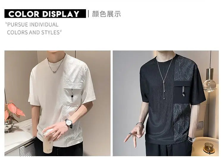 Stylish Round Neck T-Shirt Patchwork Design