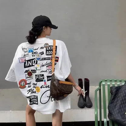 Loose Cotton American Retro Print T-Shirt
