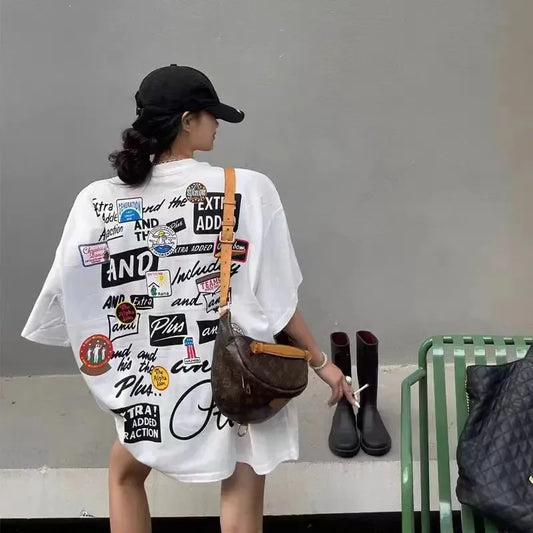 Loose Cotton American Retro Print T-Shirt