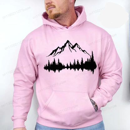 Sporty Streetwear Mountains Graphic Pullover Hoodie