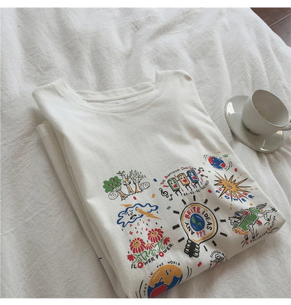 Loose Summer Cartoon Graphic Cotton Shirt