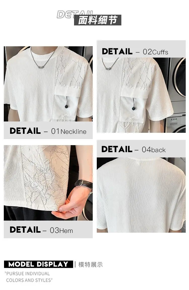 Stylish Round Neck T-Shirt Patchwork Design