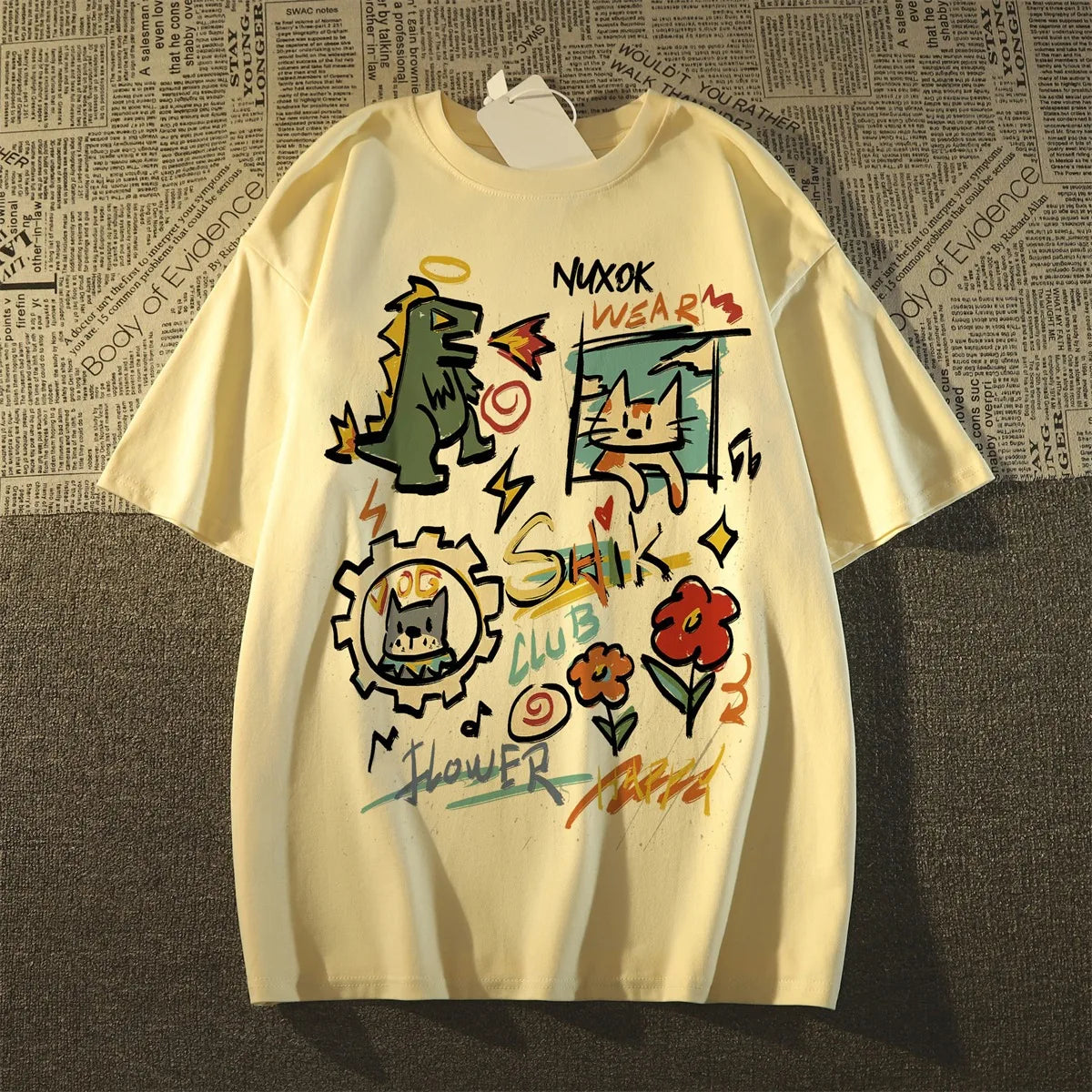 100% Cotton Cartoon Graffiti Print T-Shirt Casual