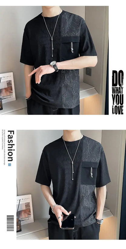 Stylish Round Neck T-Shirt Patchwork Design