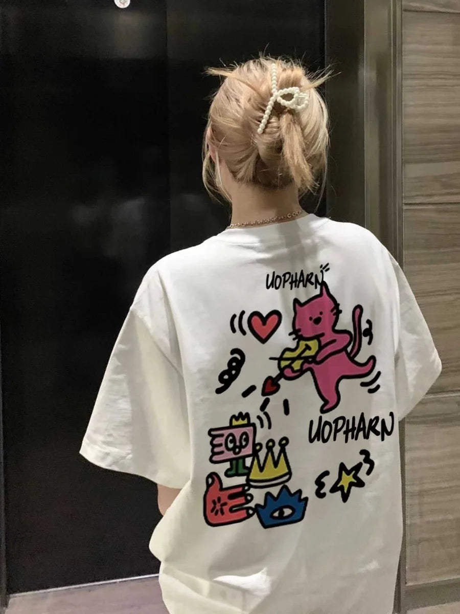 Women’s Cute Cartoon Print Cotton T-Shirt