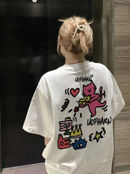 Women’s Cute Cartoon Print Cotton T-Shirt
