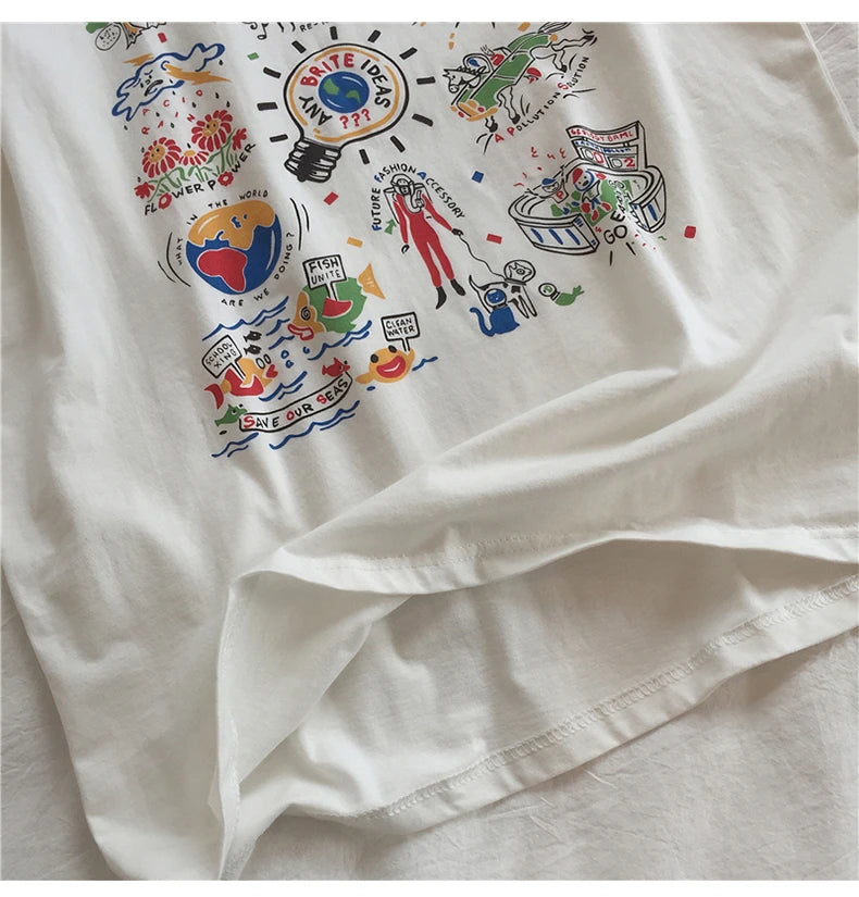 Loose Summer Cartoon Graphic Cotton Shirt