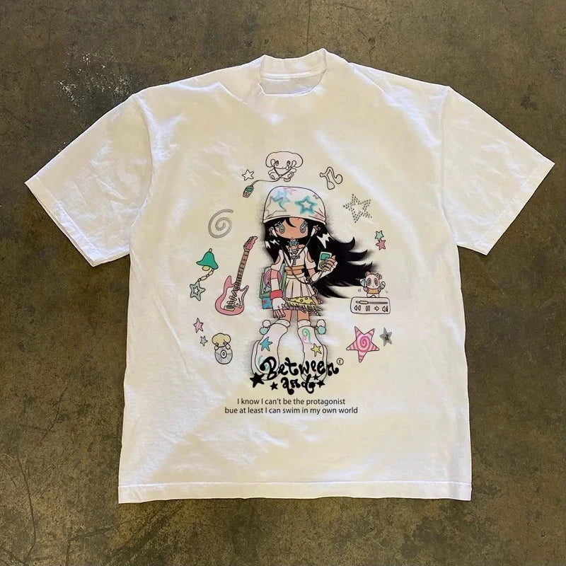 Retro Cartoon Teen Print Casual Shirt