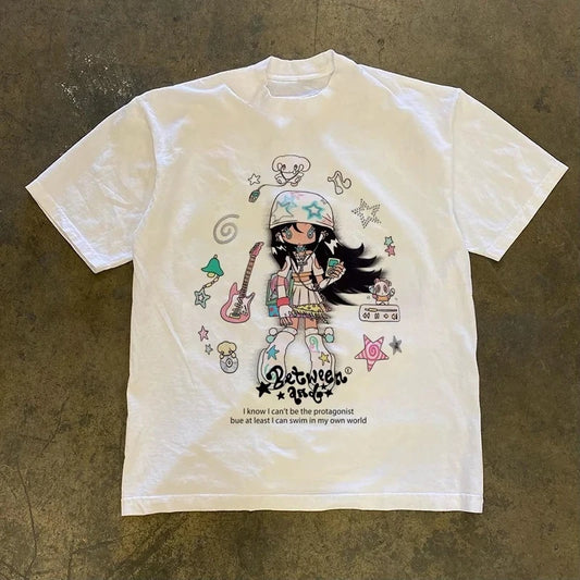 Retro Cartoon Teen Print Casual Shirt
