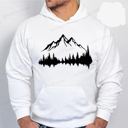 Sporty Streetwear Mountains Graphic Pullover Hoodie