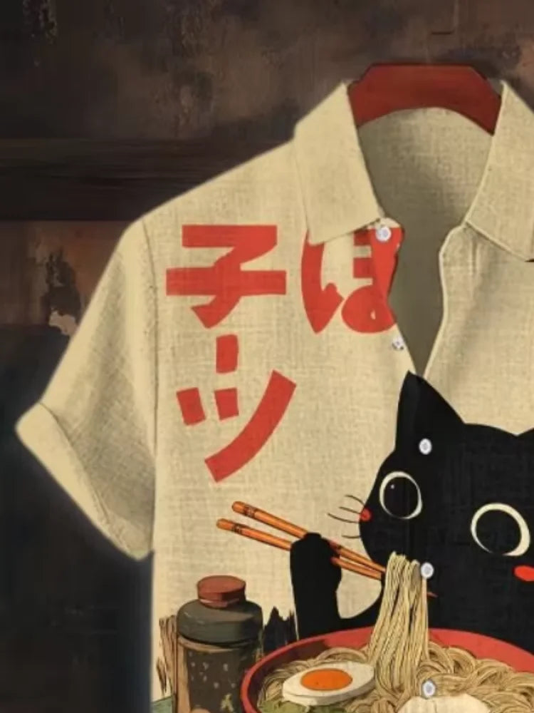 Casual Japanese Ramen Cat Collar Shirt