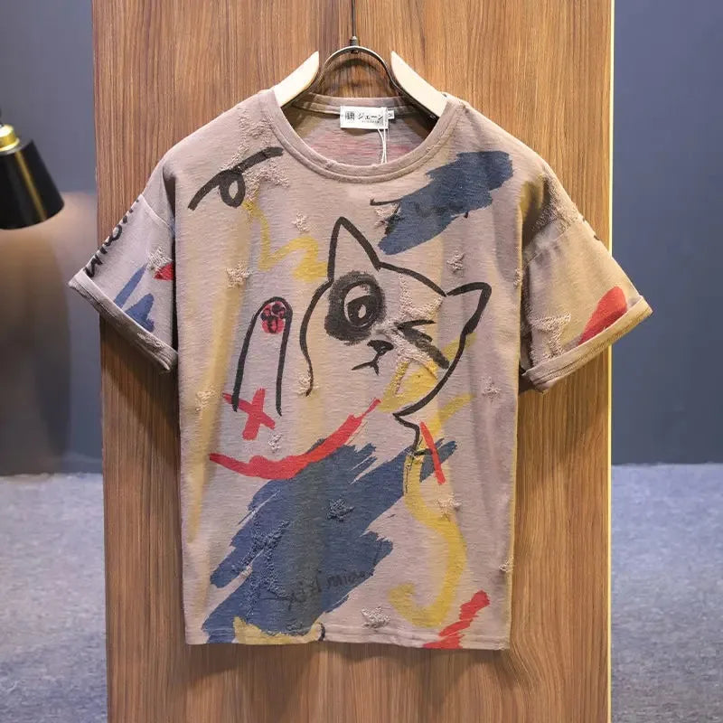 Graffiti Men's 100℅ Cotton T-Shirt Break Hole Tops