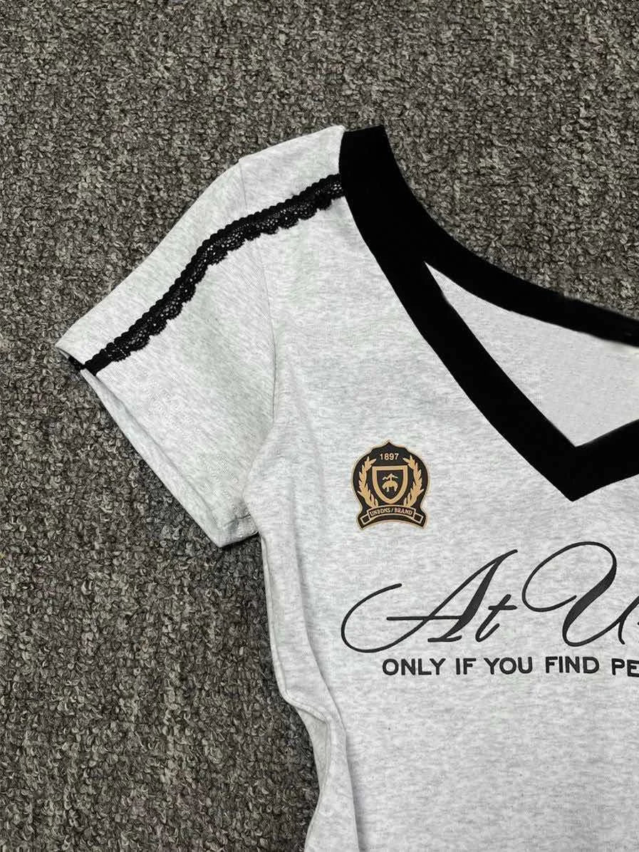 Waist Splicing Lace Strap Short Sleeve T-Shirt