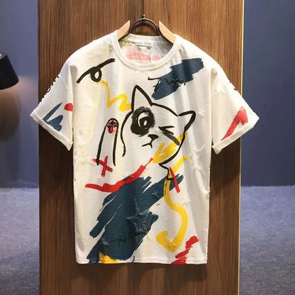 Graffiti Men's 100℅ Cotton T-Shirt Break Hole Tops
