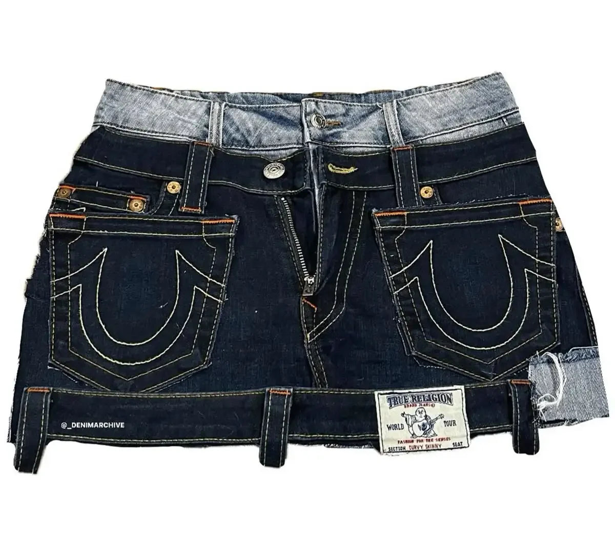 High Waisted Retro Patchwork Zipper Denim Skirt