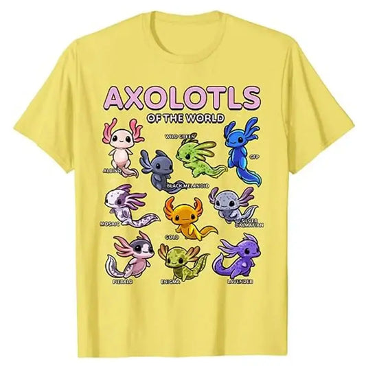 Kawaii Axolotls Animals Print Cotton Tees