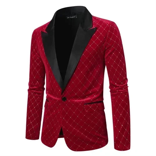 Men’s Luxury Gold Velvet Plaid Blazer