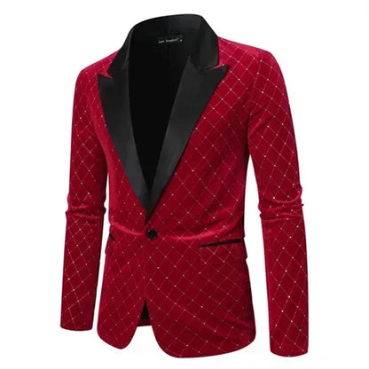 Men’s Luxury Gold Velvet Plaid Blazer