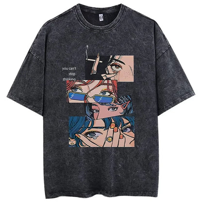 Vintage Washed Hip Hop Anime Tee