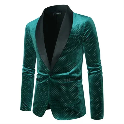 Men’s Luxury Gold Velvet Plaid Blazer