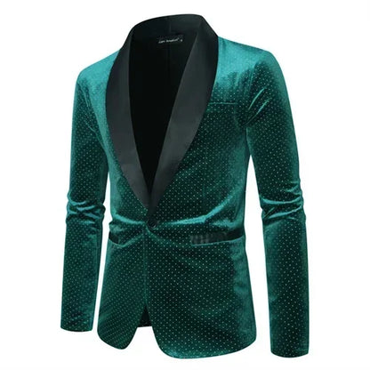Men’s Luxury Gold Velvet Plaid Blazer