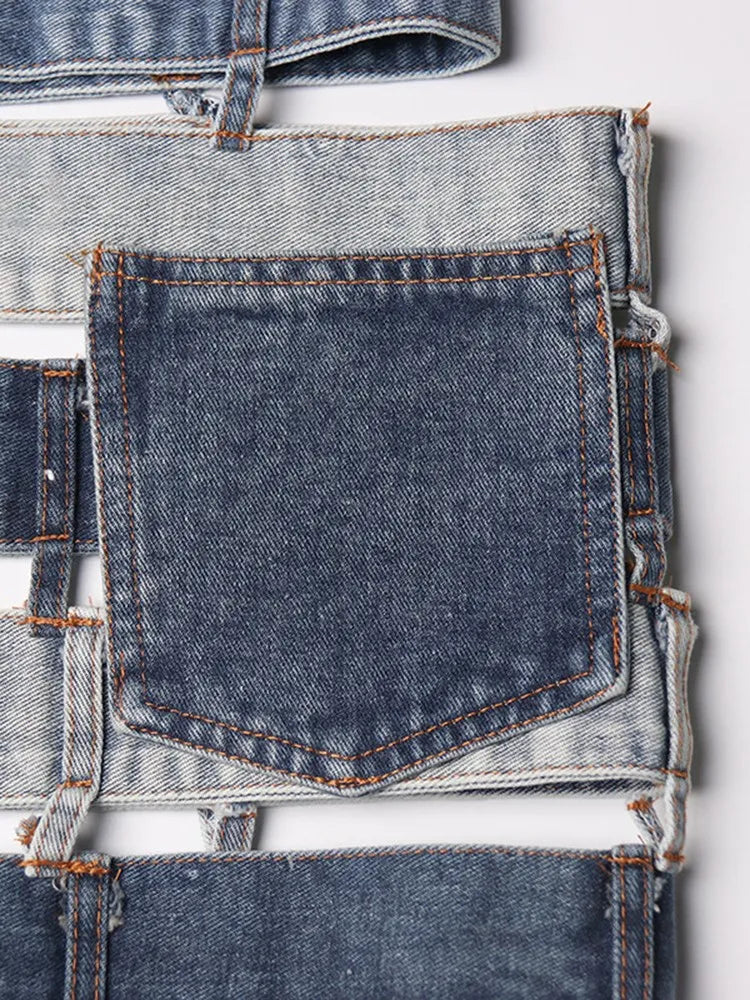Denim Skirts High Waist Patchwork Buttons